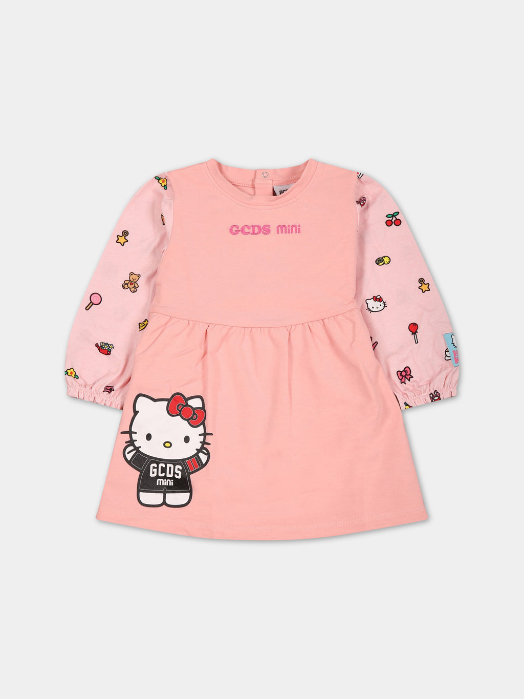 Pink dress for baby girl with print and logo